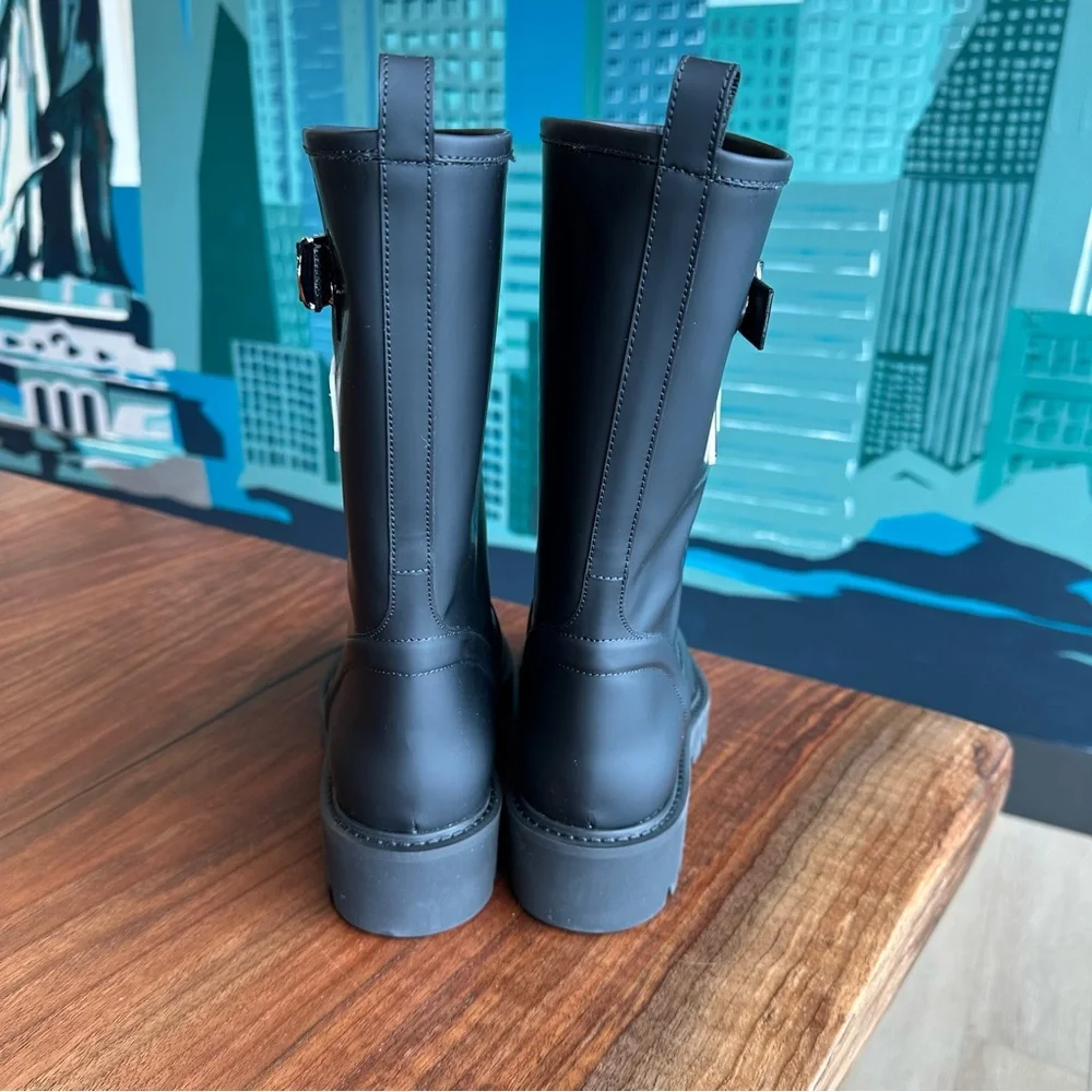 Louis Vuitton Black Matte Leather Winter Rain Boots
